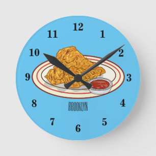 Fried chicken cartoon illustration round clock
