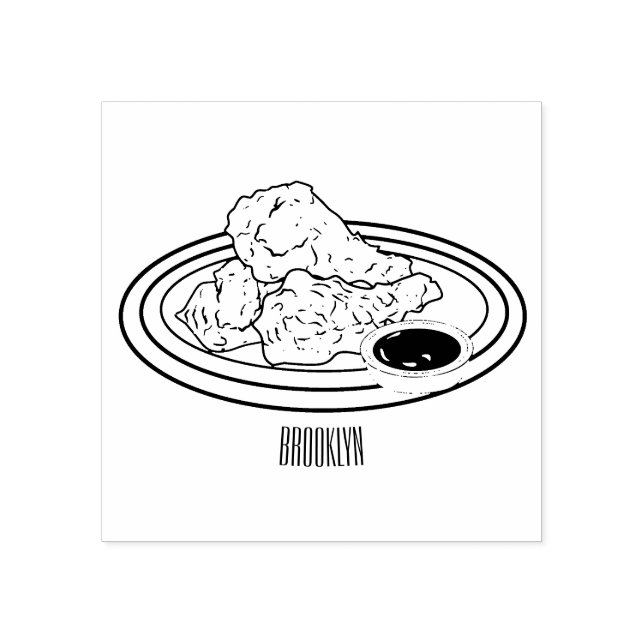 Fried chicken cartoon illustration rubber stamp (Imprint)