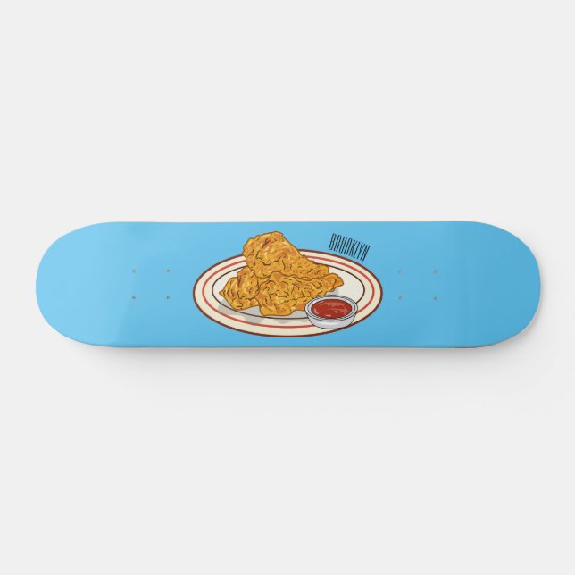 Fried chicken cartoon illustration skateboard (Horz)