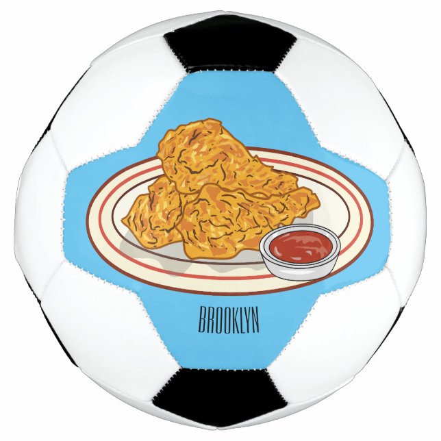 Fried chicken cartoon illustration soccer ball (Front)
