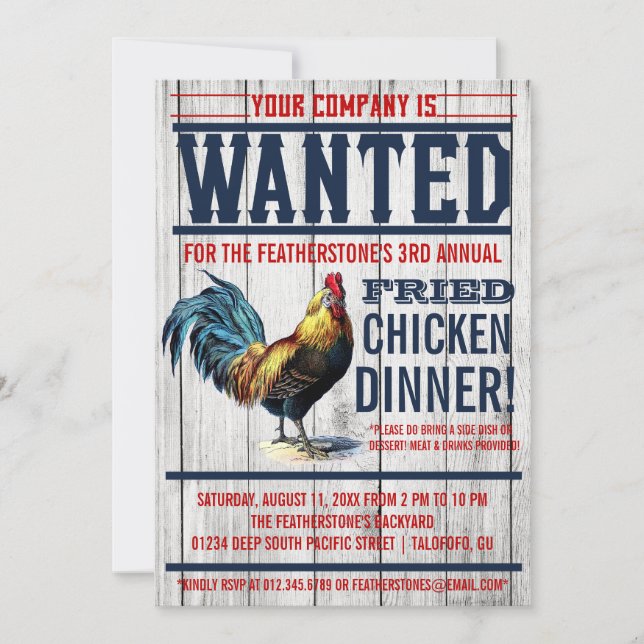 Fried Chicken Dinner Party Invitations (Front)