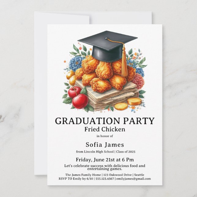 Fried Chicken Graduation Party Celebration Invitation (Front)
