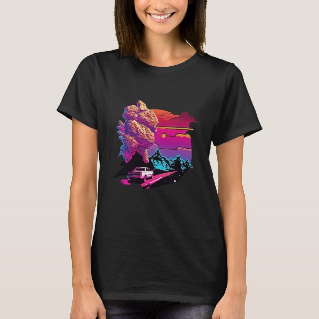 Fried Chicken Synthwave 80s Retrowave Aesthetic Pu T-Shirt (Front)