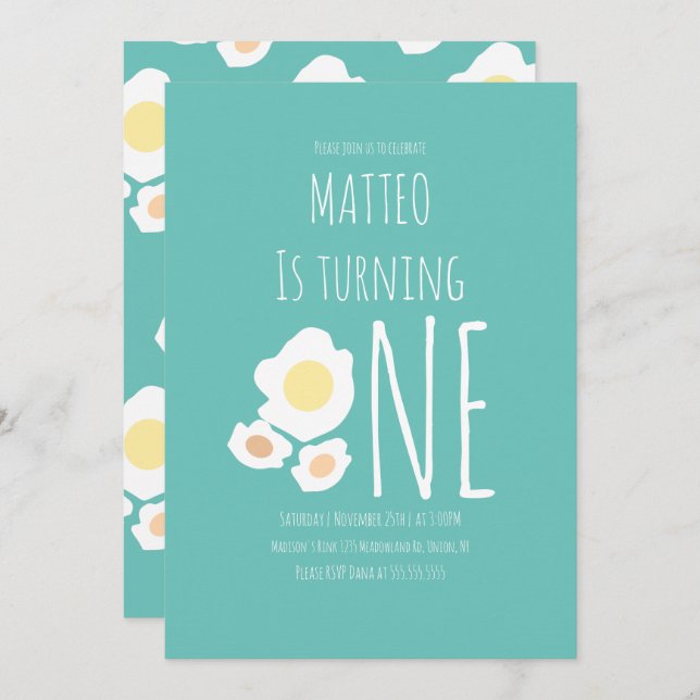 Fried Egg First Birthday Invitation (Front/Back)