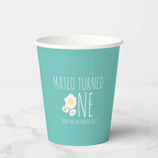 Fried Egg First Birthday Thank You Paper Cups (Front)