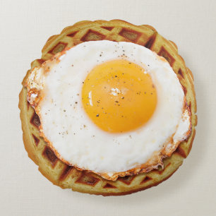 Fried Egg On Waffle Round Pillow