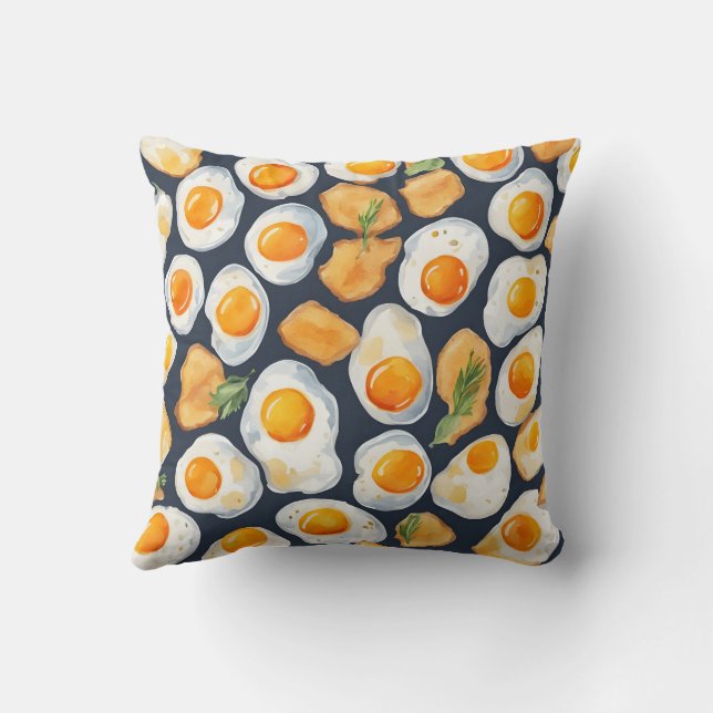 Fried Egg & Toast Seamless Pattern |Kitchen Art Cushion (Back)