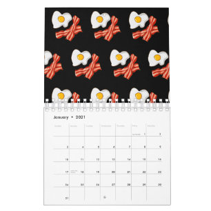 Fried Eggs Bacon Breakfast Lovers Foodie Junk Food Calendar