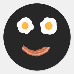 Fried Eggs Bacon Happy Face Breakfast Food Kids Classic Round Sticker