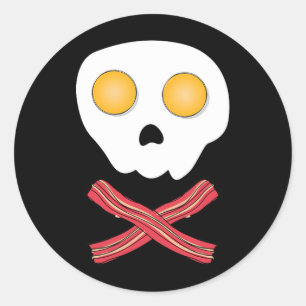 Fried Eggs Bacon Skull Breakfast Brunch Food Kids Classic Round Sticker