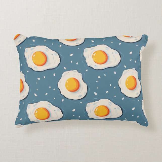 Fried Eggs on Blue Decorative Cushion (Front)