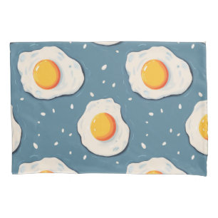 Fried Eggs on Blue Pattern Pillowcase