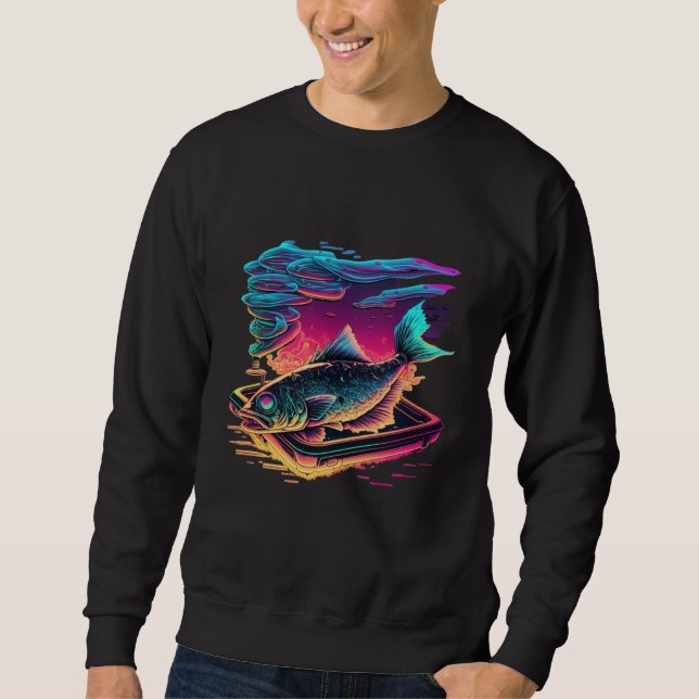 Fried Fish Synthwave 80s Retrowave Aesthetic 2 Sweatshirt (Front)