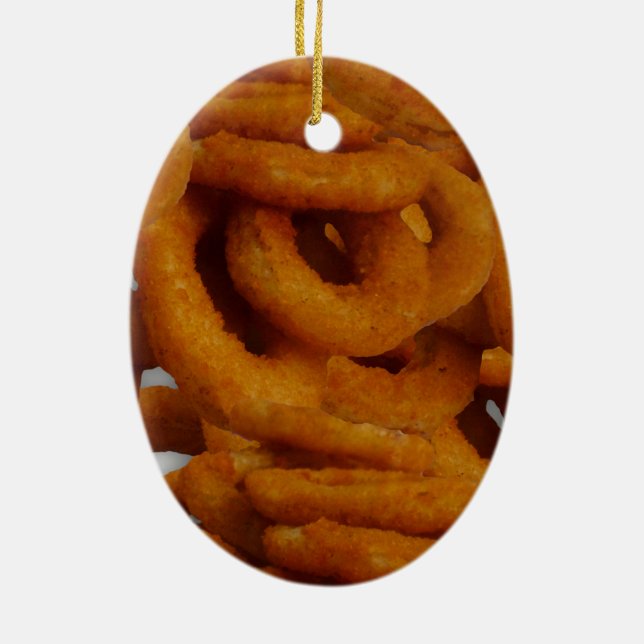 Fried Golden Onion Rings Photography Ceramic Ornament (Back)