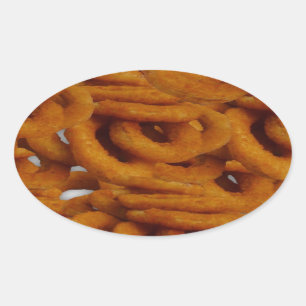 Fried Golden Onion Rings Photography Oval Sticker