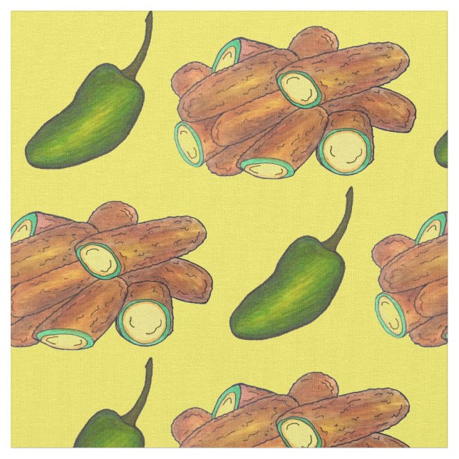 Fried Jalapeño Poppers Green Hot Jalapeno Pepper Fabric (Close Up)