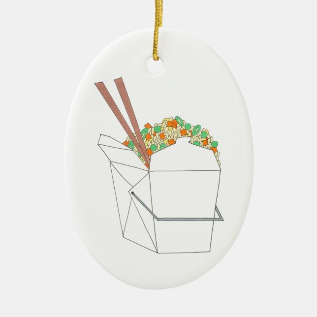 Fried Rice Chinese Takeout Container Chopsticks Ceramic Ornament (Front)