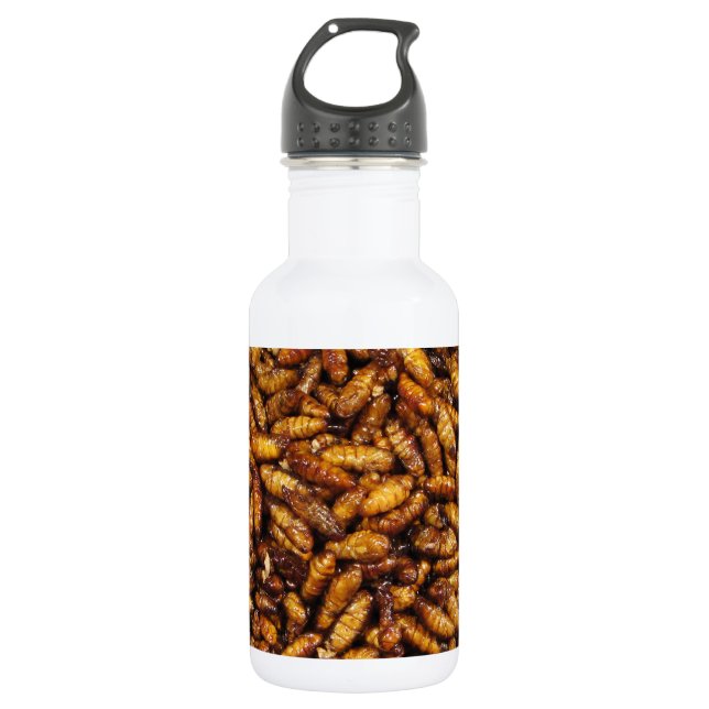 Fried Silk Worms ... Thai Street Food 532 Ml Water Bottle (Front)