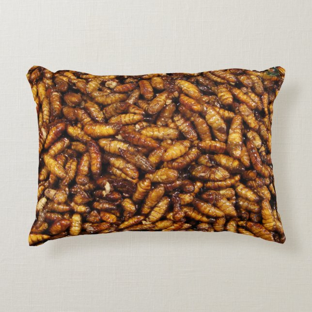 Fried Silk Worms ... Thai Street Food Decorative Cushion (Front)
