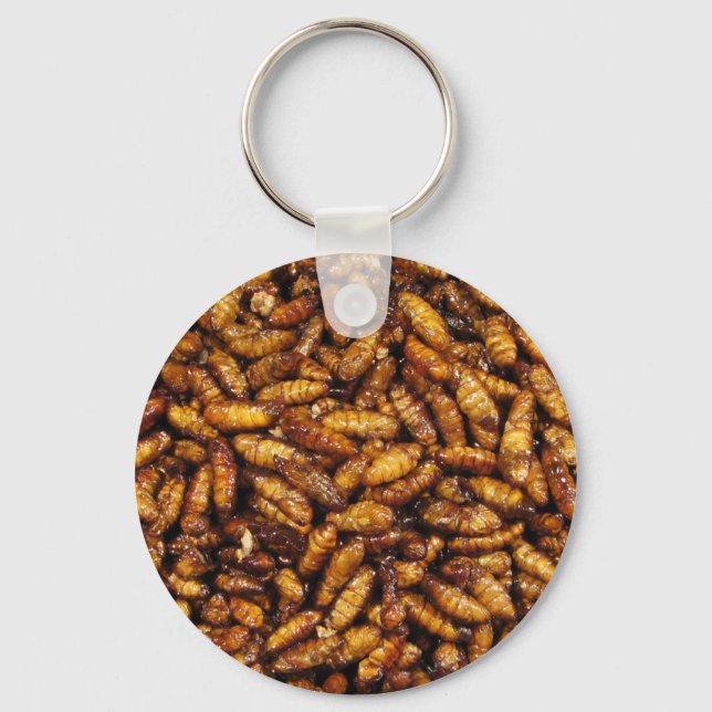 Fried Silk Worms ... Thai Street Food Key Ring (Front)