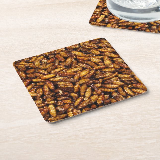 Fried Silk Worms ... Thai Street Food Square Paper Coaster (Angled)