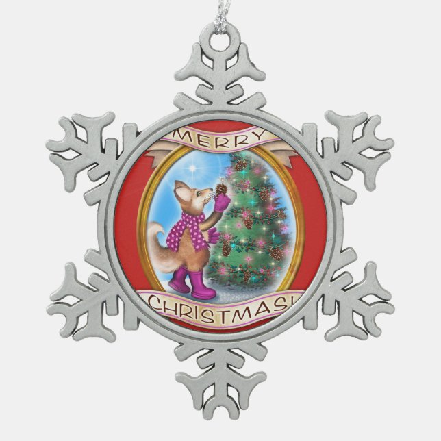 Frieda Tails Christmas ornament - pewter snowflake (Front)