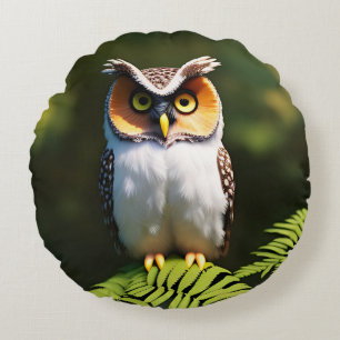 "Frieda the Screech Owl: A Nocturnal Beauty" Round Cushion