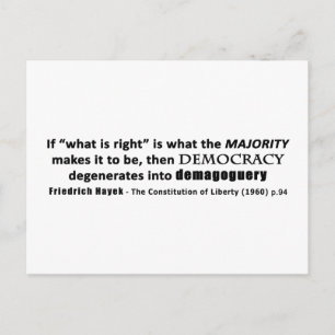 Friedrich Hayek Quote Democracy & Demagoguery Postcard