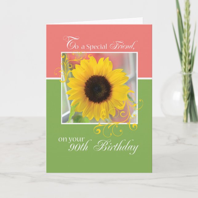 Friend, 90th Birthday, Just a Note Sunflower Card (Front)