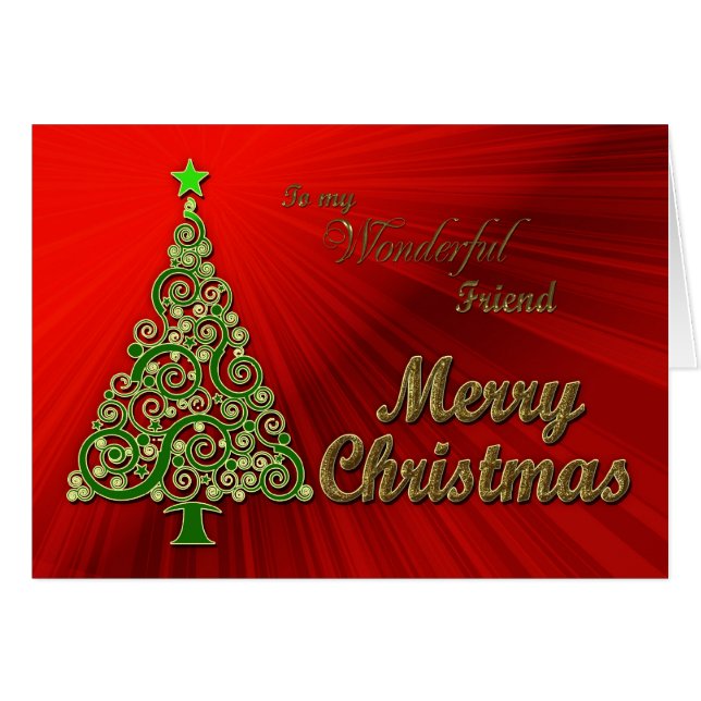 Friend, a gold and red effect Christmas card (Front Horizontal)