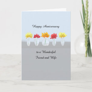Friend and Wife Wedding Anniversary Row of Flowers Card