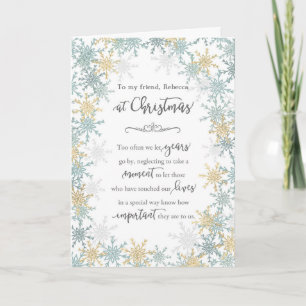 Friend at Christmas Glitter Snowflakes Personalise Card