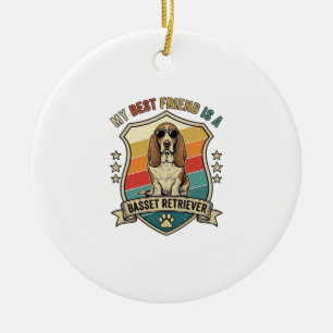 Friend Basset Retriever Dog Sunglasses Retro Shiel Ceramic Ornament