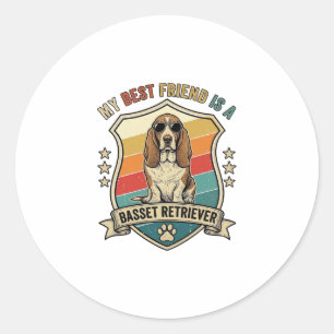 Friend Basset Retriever Dog Sunglasses Retro Shiel Classic Round Sticker