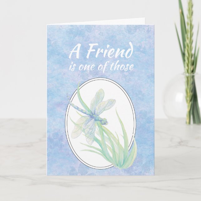Friend Birthday Blue Dragonfly Watercolor Art Card (Front)