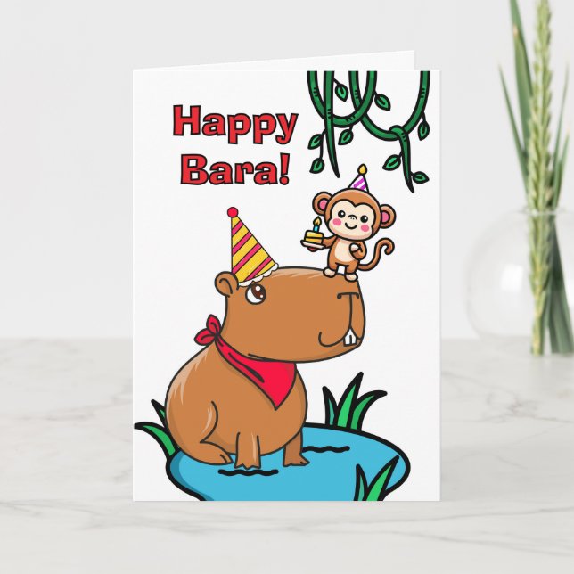 Friend Birthday Capybara and Monkey Card (Front)