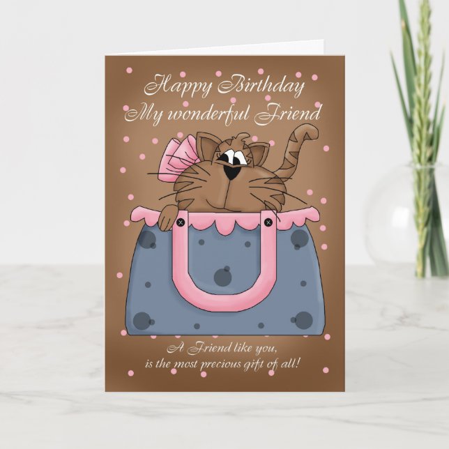 Friend Birthday Card - Cute Cat Purse Pet (Front)