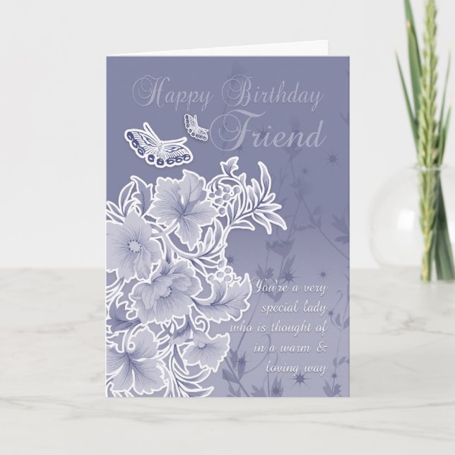 Friend, Birthday Card With Flowers And Butterflies (Front)