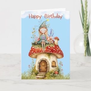 Friend Birthday Girl Gnome Toadstool Wildflowers Card