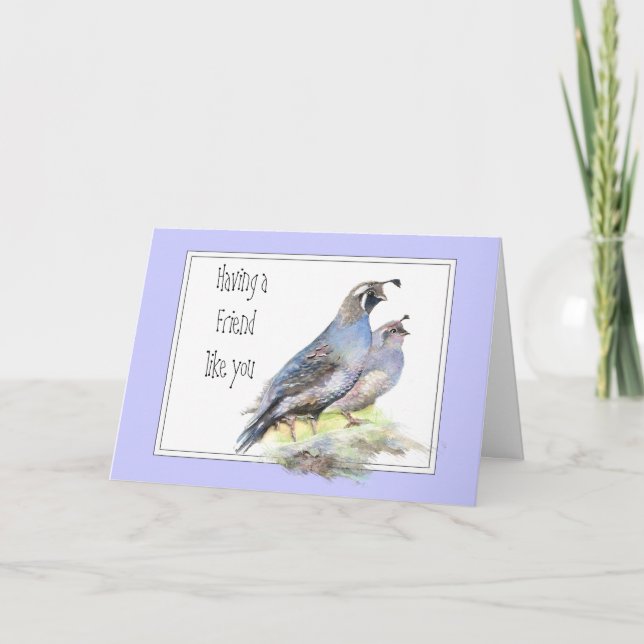 Friend Birthday Watercolor California Quail Bird Card (Front)