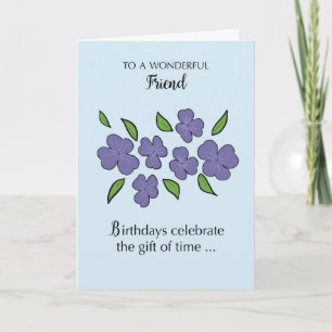 Friend Birthday with Violet Flowers and Leaves Card