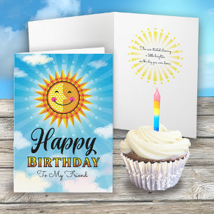 Friend Birthday Yellow Orange Smiling Sun Card