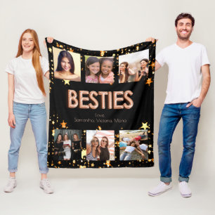 Friend black rose gold besties photo collage fleece blanket