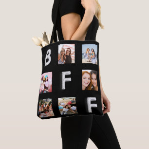 Friend black silver photo collage BFF Tote Bag