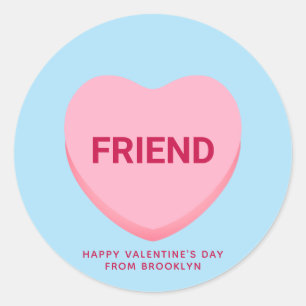 Friend blue pink conversation heart Valentine's Classic Round Sticker