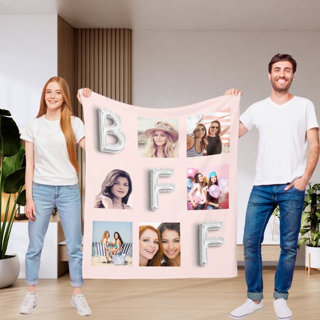 Friend blush rose gold silver photo collage fleece blanket (Creator Uploaded)