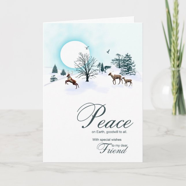 Friend, Christmas scene with reindeer Holiday Card (Front)