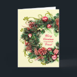 Friend Christmas Wreath Holiday Card<br><div class="desc">An elegant Christmas card showing a christmas wreath with ornaments,  presents,  and pine cones. A beautiful way to send Christmas good wishes to your friend.</div>