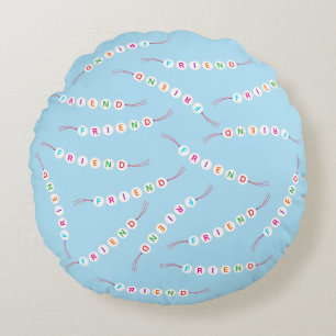 Friend cute friendship bracelet pattern light blue round cushion