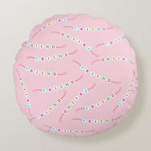 Friend cute friendship bracelet pattern light pink round cushion